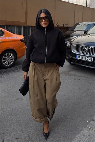Dik Yaka Fermuarlı Kaşe Ceket  7149