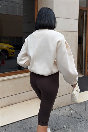 Dik Yaka Fermuarlı Kaşe Ceket  7149