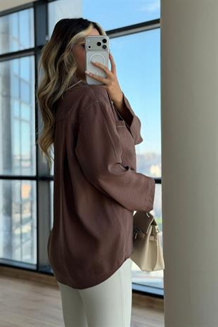 Dikiş Detaylı Gömlek Yaka Modal Bluz 3511