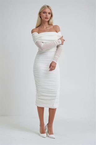 Drape Detaylı Midi Tül Elbise 2939 R3-B-K1