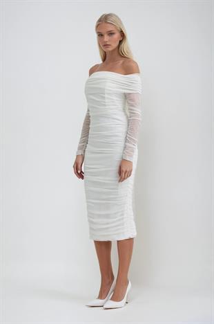 Drape Detaylı Midi Tül Elbise 2939 R3-B-K1