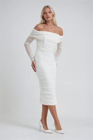 Drape Detaylı Midi Tül Elbise 2939 R3-B-K1
