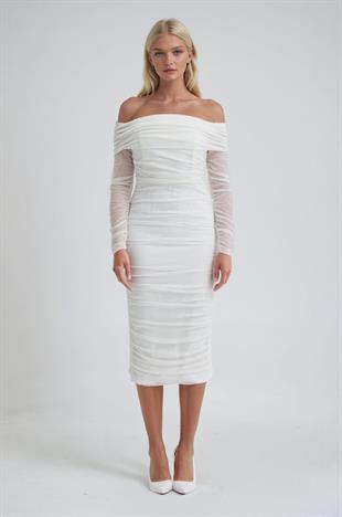 Drape Detaylı Midi Tül Elbise 2939 R3-B-K1