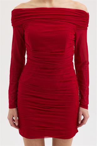 Drapeli Madonna Yaka Mini Elbise 2933 R5-J-K5