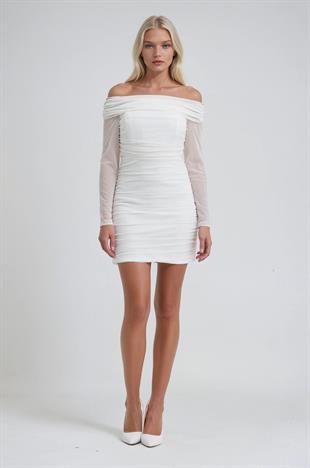 Drapeli Madonna Yaka Mini Elbise 2933 R5-J-K5