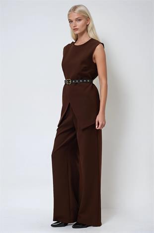 Düğme ve Kemer Detaylı Bluz Pantolon Double Takım 10289