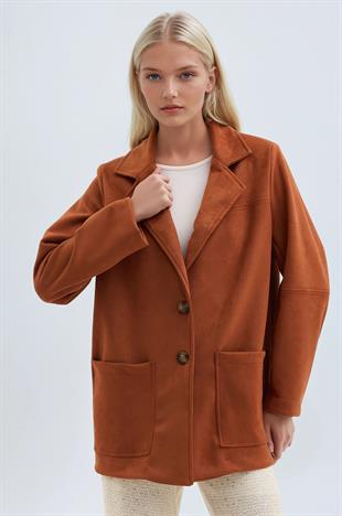 Düğmeli Basic Süet Blazer Ceket  6174