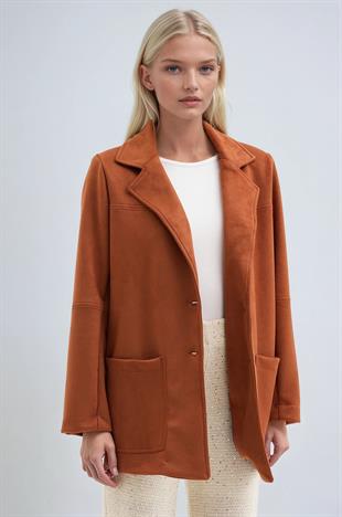 Düğmeli Basic Süet Blazer Ceket  6174