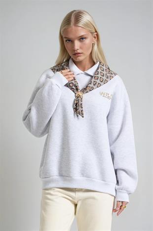 Eşarp Detaylı Oversize Sweatshirt 3498