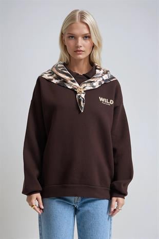 Eşarp Detaylı Oversize Sweatshirt 3498