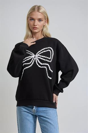 Fiyonk Nakışlı Oversize Sweatshirt 3497
