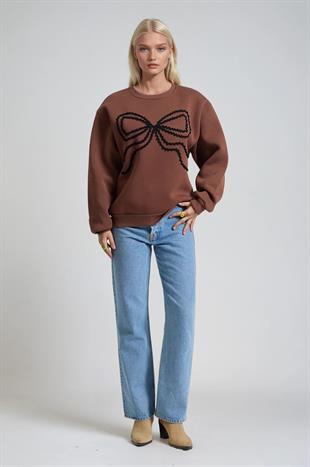 Fiyonk Nakışlı Oversize Sweatshirt 3497