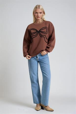 Fiyonk Nakışlı Oversize Sweatshirt 3497