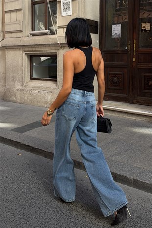 Geniş Paça Taş Detaylı Jean 0150