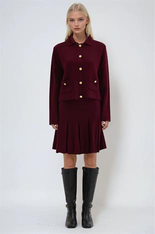 Hırkası Düğme Detaylı Etekli Triko Takım  10298