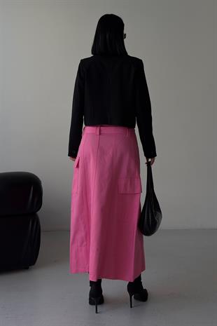 Kendinden Kemerli Önü Yırtmaçlı Gabardin Etek 4092