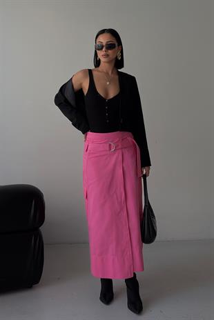 Kendinden Kemerli Önü Yırtmaçlı Gabardin Etek 4092