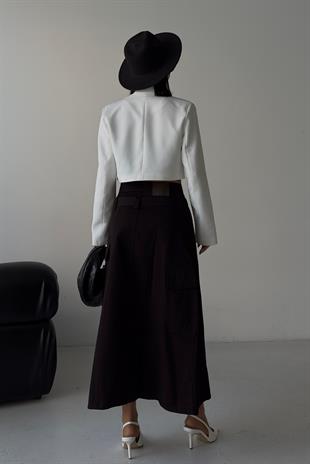 Kendinden Kemerli Önü Yırtmaçlı Gabardin Etek 4092