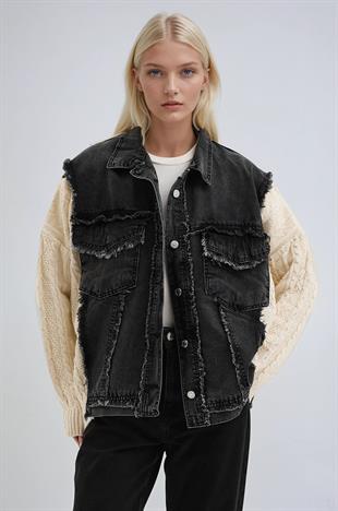 Kol Örgülü Rahat Denim Ceket  6173
