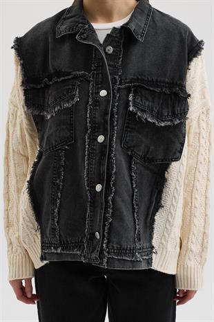 Kol Örgülü Rahat Denim Ceket  6173