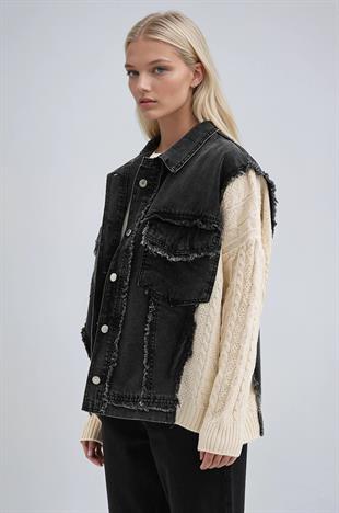 Kol Örgülü Rahat Denim Ceket  6173