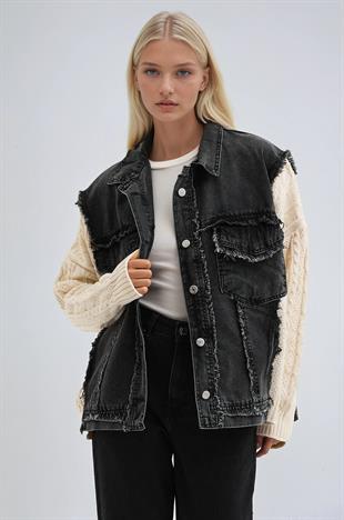 Kol Örgülü Rahat Denim Ceket  6173