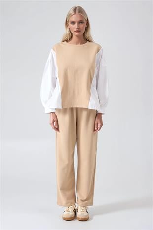 Kolları Poplin Detaylı Sweat Pantolon Takım 10322