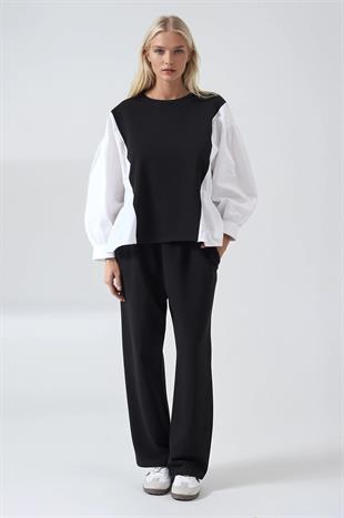 Kolları Poplin Detaylı Sweat Pantolon Takım 10322