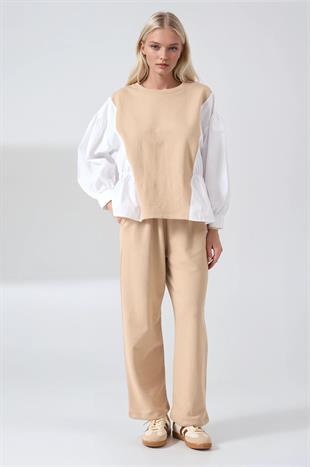 Kolları Poplin Detaylı Sweat Pantolon Takım 10322