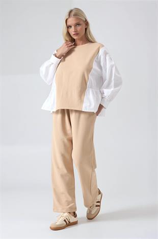Kolları Poplin Detaylı Sweat Pantolon Takım 10322