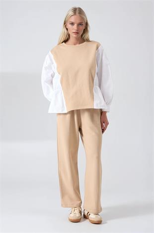 Kolları Poplin Detaylı Sweat Pantolon Takım 10322