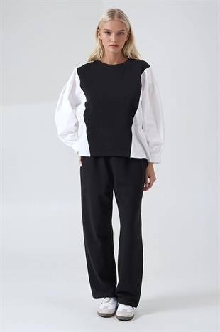 Kolları Poplin Detaylı Sweat Pantolon Takım 10322