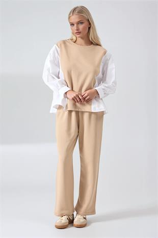 Kolları Poplin Detaylı Sweat Pantolon Takım 10322