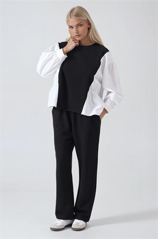Kolları Poplin Detaylı Sweat Pantolon Takım 10322