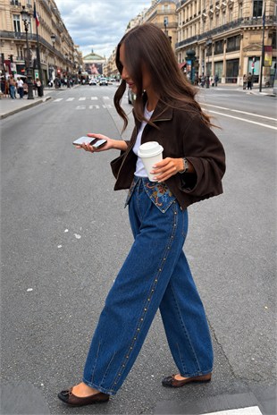 Maren Çiçek Nakışlı Balon Jean  0153