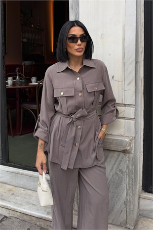 Nunzia Düğme ve Kuşak Detaylı Rahat Takım  10377
