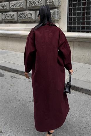 Oversize Cepli Düğmeli Uzun Kaşe Kaban 7131