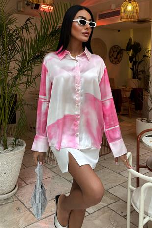 Pembe Geçişli Saten Gömlek 3439 R10-B-K4