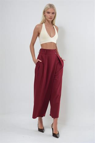 Pileli Yüksek Bel Wide Leg Pantolon   0121