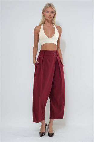 Pileli Yüksek Bel Wide Leg Pantolon   0121