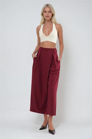 Pileli Yüksek Bel Wide Leg Pantolon   0121