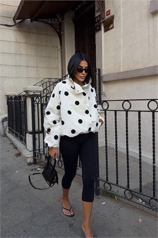 Puantiyeli Dik Yaka Oversize Kısa Ceket 6202