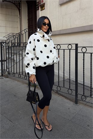 Puantiyeli Dik Yaka Oversize Kısa Ceket 6202