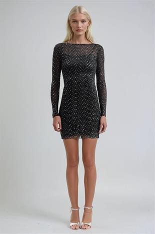 Pul Baskılı ve Astarlı Mini Tül Elbise 2965