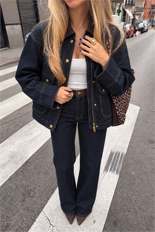 Raven Kadife Yaka Detaylı Denim Takım  10396