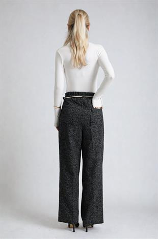 Tweed Dokulu Bağcıklı Rahat Kalıp Pantolon 0116
