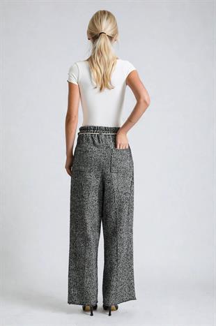 Tweed Dokulu Bağcıklı Rahat Kalıp Pantolon 0116