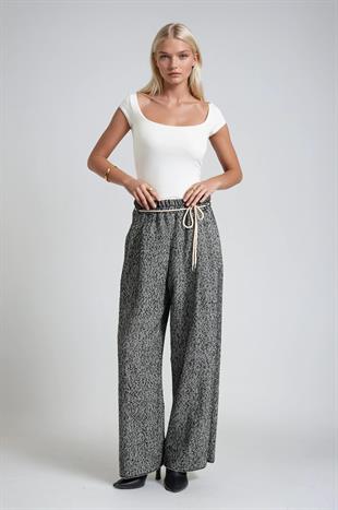 Tweed Dokulu Bağcıklı Rahat Kalıp Pantolon 0116