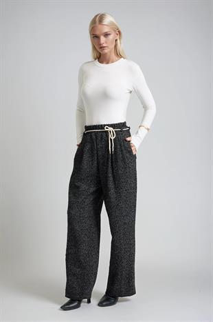 Tweed Dokulu Bağcıklı Rahat Kalıp Pantolon 0116