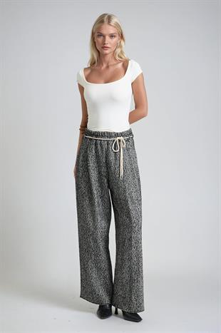 Tweed Dokulu Bağcıklı Rahat Kalıp Pantolon 0116